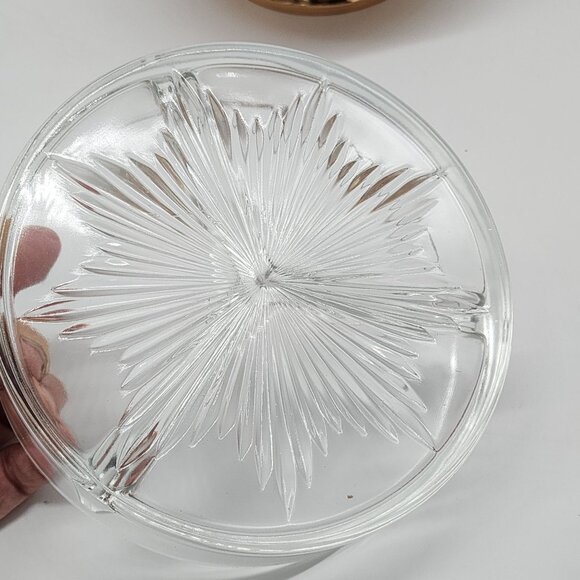 Vintage Brass & Glass Divided Serving Bowl by Saxton's Solid Jewelers Bronze 7" - Picture 11 of 11